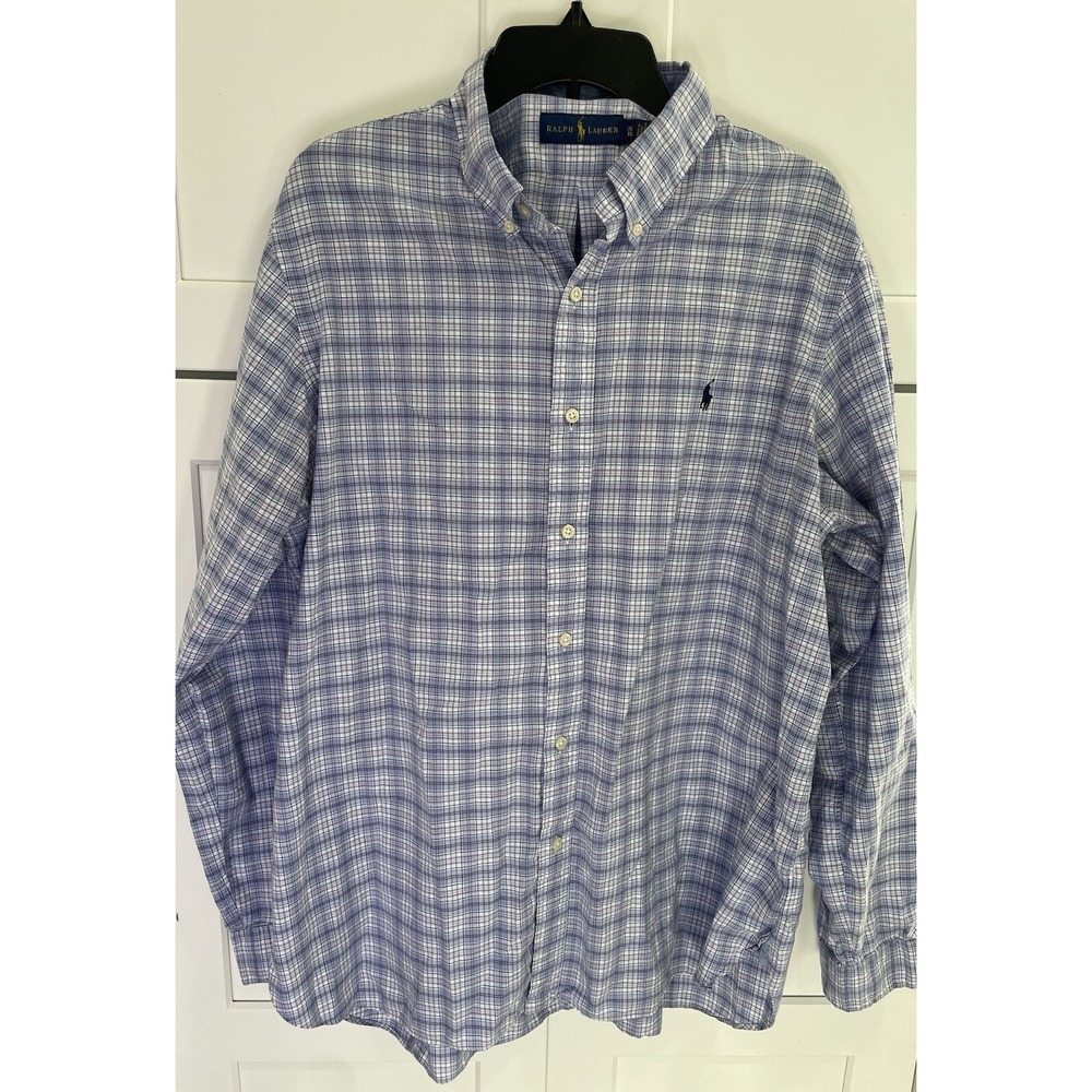 Ralph Lauren Polo Button Up Shirt Purple Plaid Mens Sz XL AK103